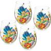 MACKENZIE-CHILDS Stemless Wine Glasses, Decorative Wine Glasses, 16 Ounces, Set of 4, Flower Market