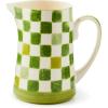 MACKENZIE-CHILDS Stoneware Pitcher with Spout, Decorative Drink Pitcher, 1.75 Quarts, Black Check(Green)