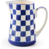 MACKENZIE-CHILDS Stoneware Pitcher with Spout, Decorative Drink Pitcher, 1.75 Quarts, Black Check(Indigo)