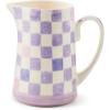 MACKENZIE-CHILDS Stoneware Pitcher with Spout, Decorative Drink Pitcher, 1.75 Quarts, Black Check(Lilac)