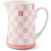 MACKENZIE-CHILDS Stoneware Pitcher with Spout, Decorative Drink Pitcher, 1.75 Quarts, Black Check(Pink)