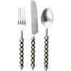 MACKENZIE-CHILDS Supper Club 3-Piece Place Setting, Fork, Spoon, and Knife Dinner Flatware Set, Black-and-White Courtly Check(Courtly Check)