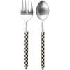 MACKENZIE-CHILDS Supper Club Salad Serving Set, Fork and Spoon Salad Servers, Decorative Kitchen Serving Utensils, Gray-and-White Sterling Check(Courtly Check)