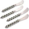 MACKENZIE-CHILDS Supper Club Spreader Set, Stainless-Steel Butter Spreaders, Charcuterie Accessories, Set of 4, Gray-and-White Sterling Check(Courtly Check)