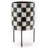 MACKENZIE-CHILDS Tabletop Ceramic Planter with Stand, Decorative Pot for Indoor Plants, Gray-and-White Sterling Check(Courtly Check)
