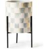 MACKENZIE-CHILDS Tabletop Ceramic Planter with Stand, Decorative Pot for Indoor Plants, Gray-and-White Sterling Check(Sterling Check)