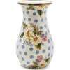 MACKENZIE-CHILDS Tall Enamel Vase, Unique Flower Vase, Decorative Table Decor for Living Room, Blue-and-White Royal Check(Blue Wildflowers)