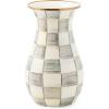 MACKENZIE-CHILDS Tall Enamel Vase, Unique Flower Vase, Decorative Table Decor for Living Room, Blue-and-White Royal Check(Sterling Check)