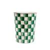 MACKENZIE-CHILDS Waste Bin, Decorative Bedroom Trash Can or Bathroom Trash Can, Blue-and-White Royal Check(Emerald Check)
