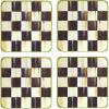 MacKenzie-Childs Square Cork-Back Coaster Set, Table Coasters for Drinks, Set of 4, Blue-and-White Royal Check(Courtly Check)