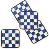 MacKenzie-Childs Square Cork-Back Coaster Set, Table Coasters for Drinks, Set of 4, Blue-and-White Royal Check(Royal Check)