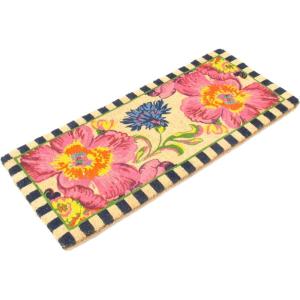 MACKENZIE-CHILDS Double-Door Entrance Mat, Decorative Outdoor Coir Doormat, Double Front-Door Mat and Welcome Mat, Black-and-White Courtly Check(Flower Market)