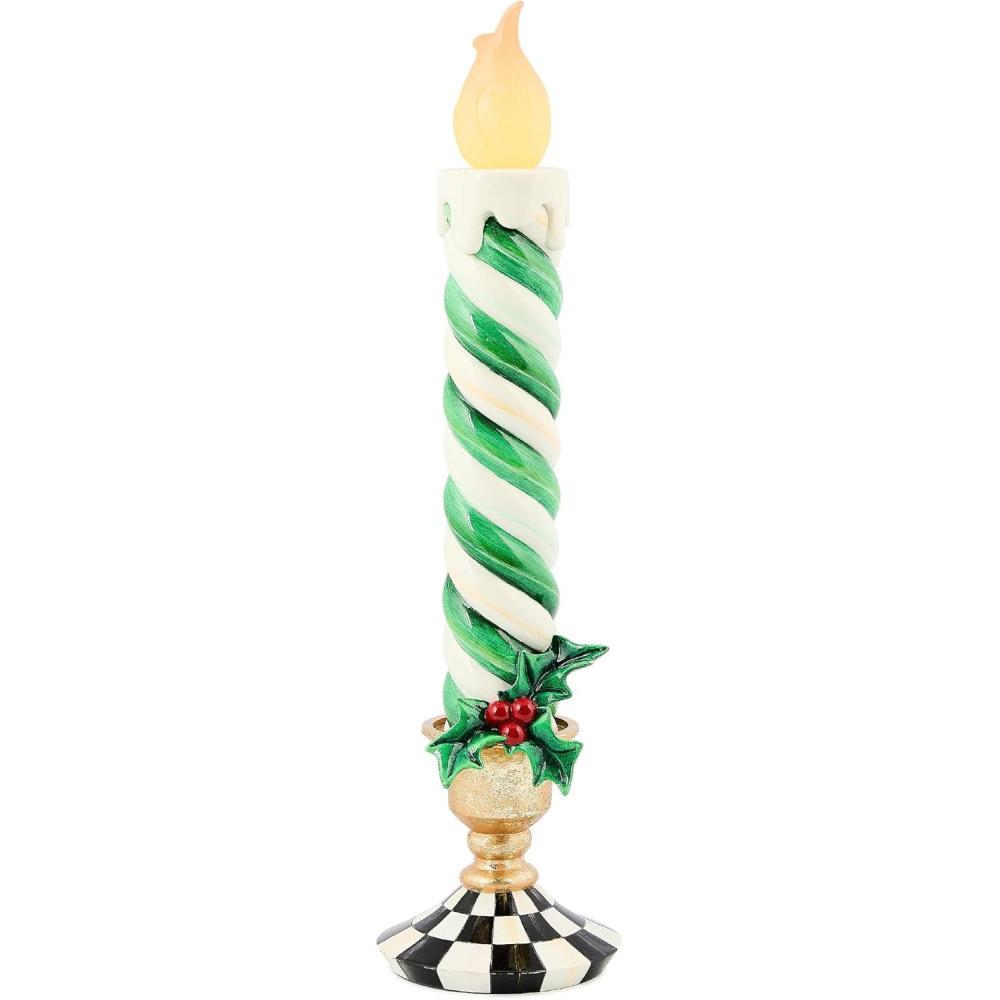 imageMACKENZIECHILDS Illuminated Retro Candle Flameless Candle for Christmas Decor 5quot x 18quot Green Check It OutGreen