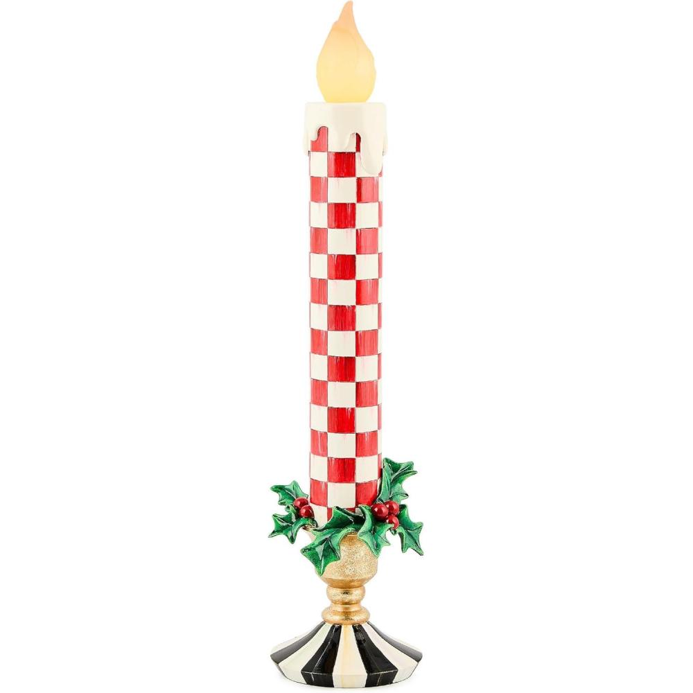 imageMACKENZIECHILDS Illuminated Retro Candle Flameless Candle for Christmas Decor 5quot x 18quot Green Check It OutRed