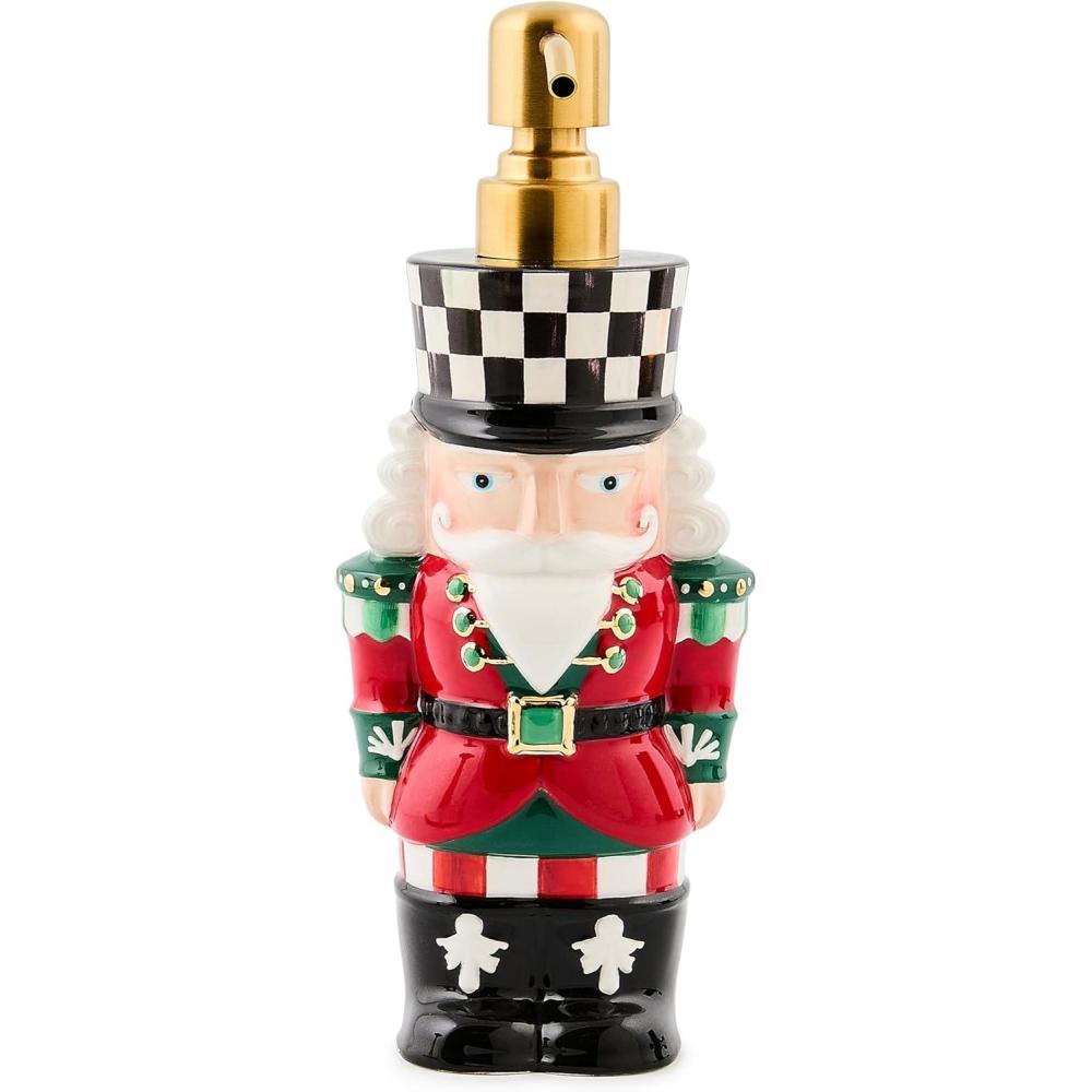 imageMACKENZIE CHILDS Ceramic Soap Pump Liquid Soap Dispenser Check It Out Nutcracker