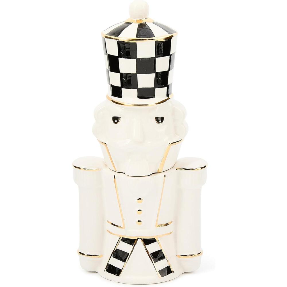 imageMACKENZIE CHILDS Salt and Pepper Shaker Set Ceramic Salt and Pepper Holders Courtly Noel Nutcracker