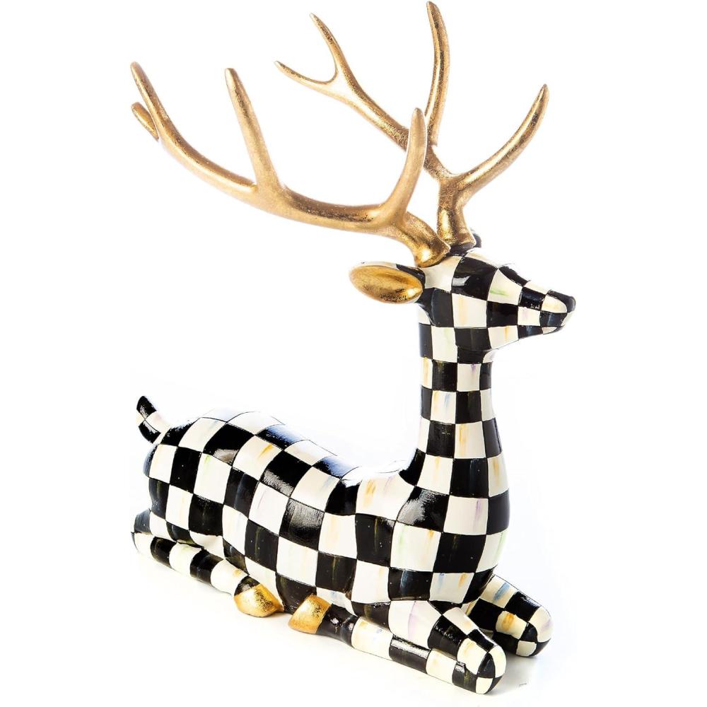 imageMACKENZIECHILDS Checkmate Deer Statue BlackandWhite Christmas Deer Decor SittingSitting