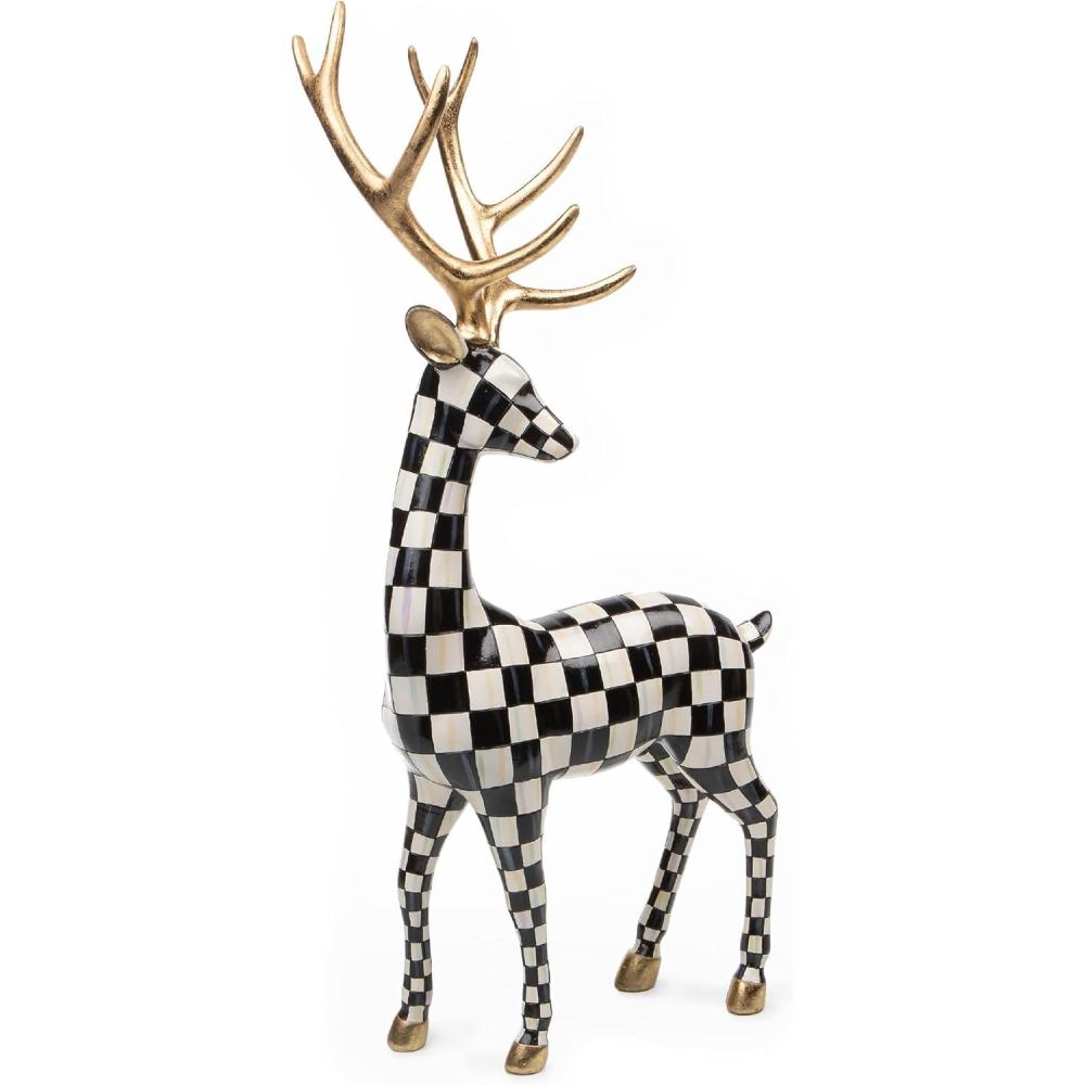 imageMACKENZIECHILDS Checkmate Deer Statue BlackandWhite Christmas Deer Decor SittingStanding