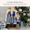 MACKENZIE-CHILDS Decorative Nutcracker Figurine, Wooden Nutcracker Christmas Home Decor, Check It Out Teacup(Royal)