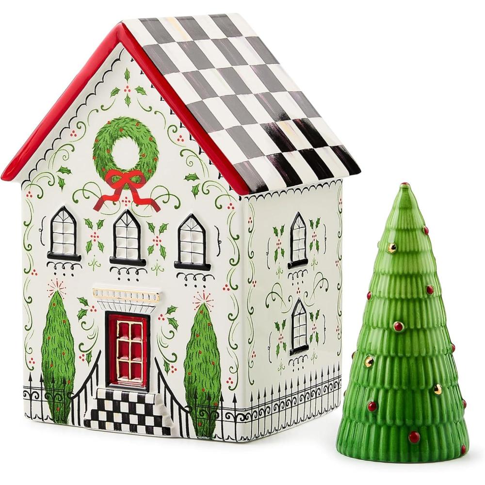 imageMACKENZIECHILDS Illuminated Ceramic Villa Indoor Christmas Home Decor Holly VillageHouse