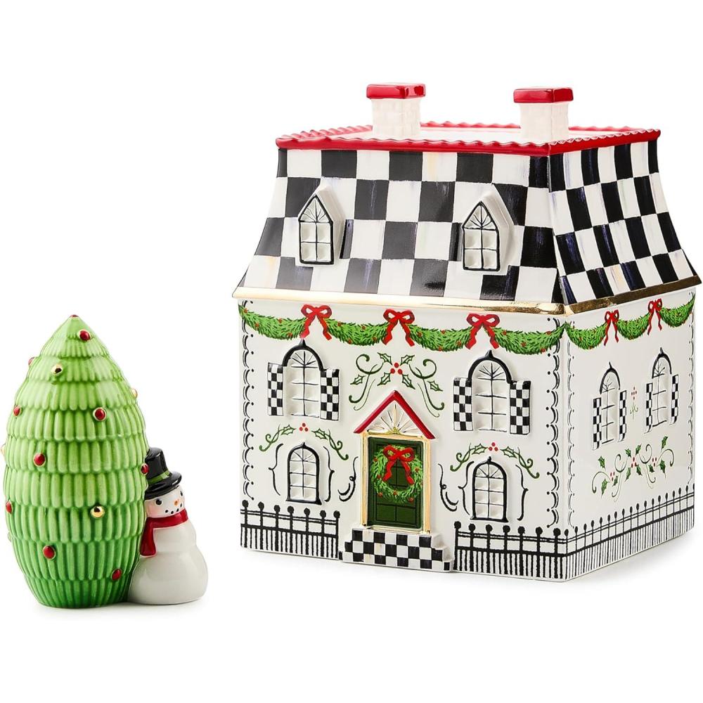 imageMACKENZIECHILDS Illuminated Ceramic Villa Indoor Christmas Home Decor Holly VillageVilla