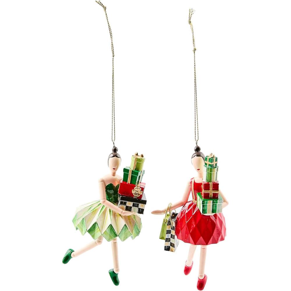 imageMACKENZIECHILDS Set of 2 Shopper Lady Ornaments Christmas Tree Ornament Check It Out