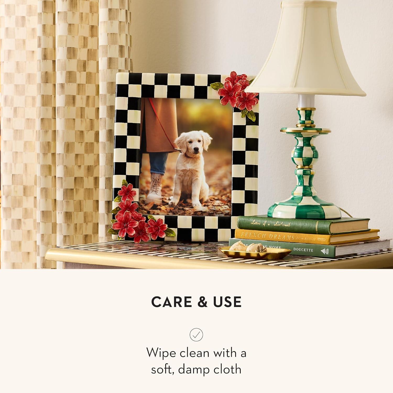 imageMACKENZIECHILDS Enamel Frame Cute Rectangular Family Picture Frame PinkandWhite Rosy Check 25quot x 3quotCourtly Check