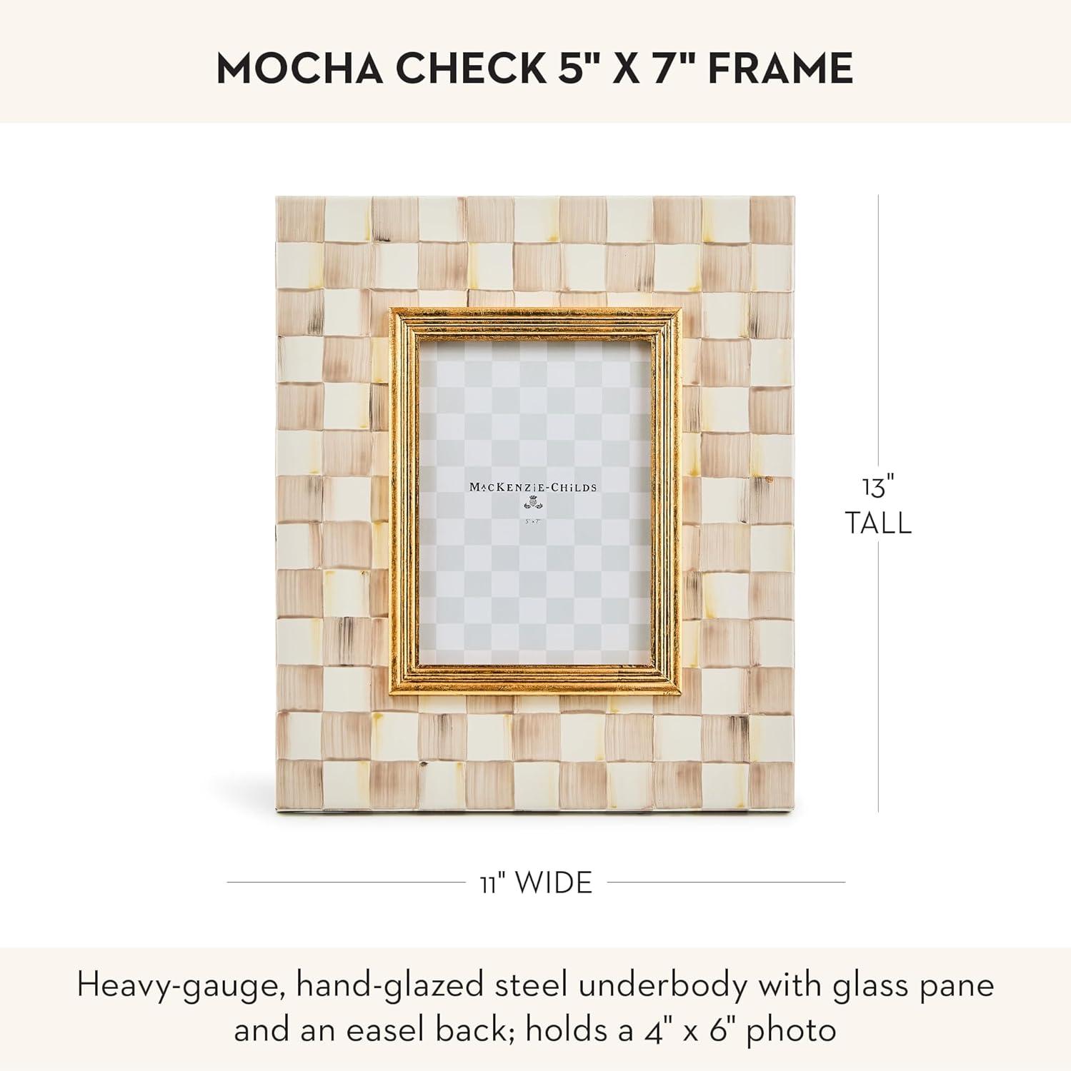 imageMACKENZIECHILDS Enamel Frame Cute Rectangular Family Picture Frame PinkandWhite Rosy Check 25quot x 3quotMocha Check