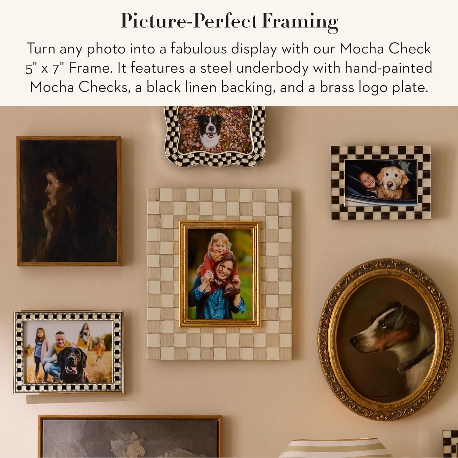 imageMACKENZIECHILDS Enamel Frame Cute Rectangular Family Picture Frame PinkandWhite Rosy Check 25quot x 3quotMocha Check