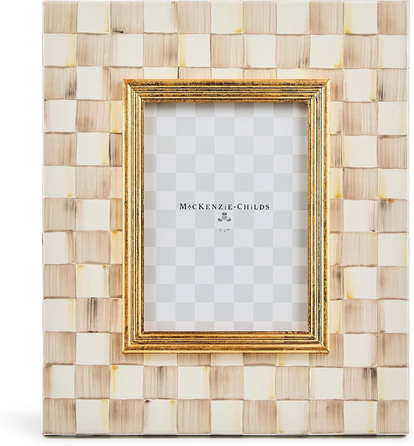 imageMACKENZIECHILDS Enamel Frame Cute Rectangular Family Picture Frame PinkandWhite Rosy Check 25quot x 3quotMocha Check