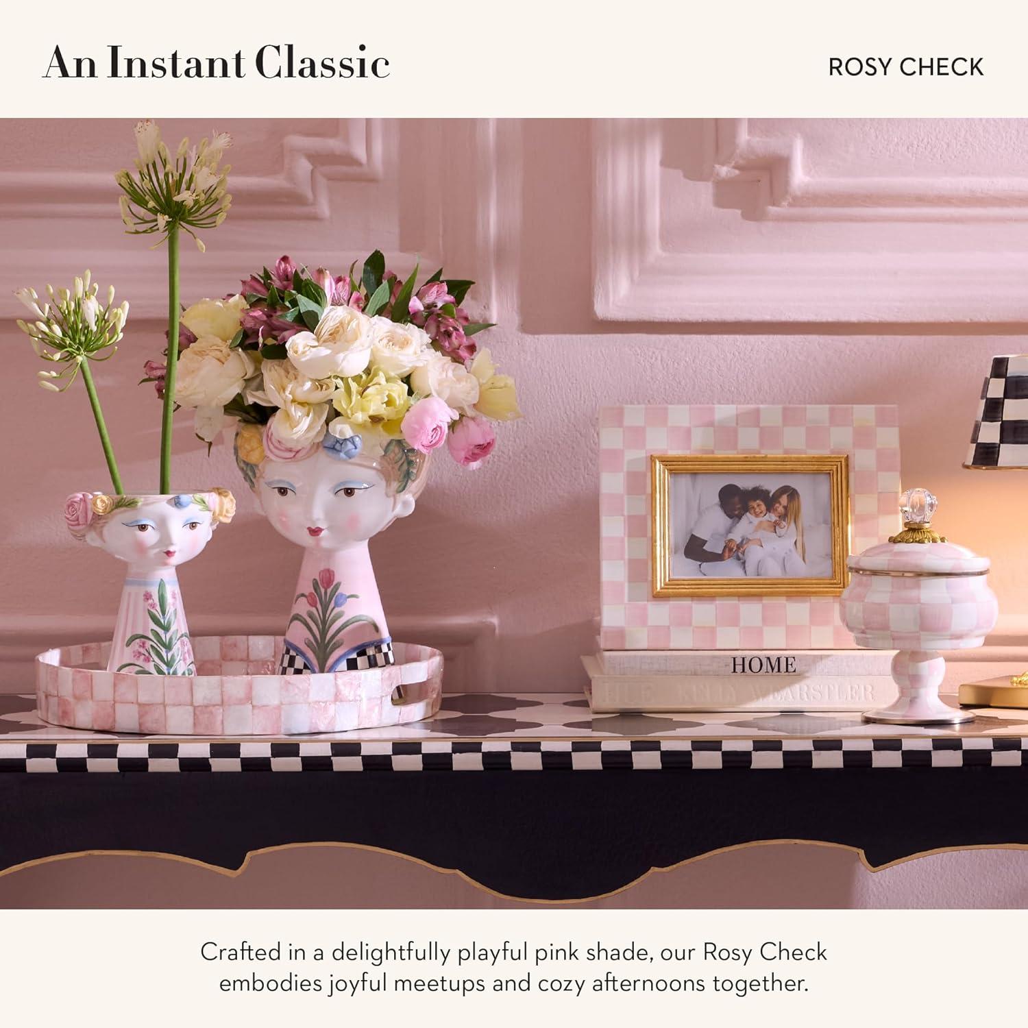 imageMACKENZIECHILDS Enamel Frame Cute Rectangular Family Picture Frame PinkandWhite Rosy Check 25quot x 3quotRosy Check