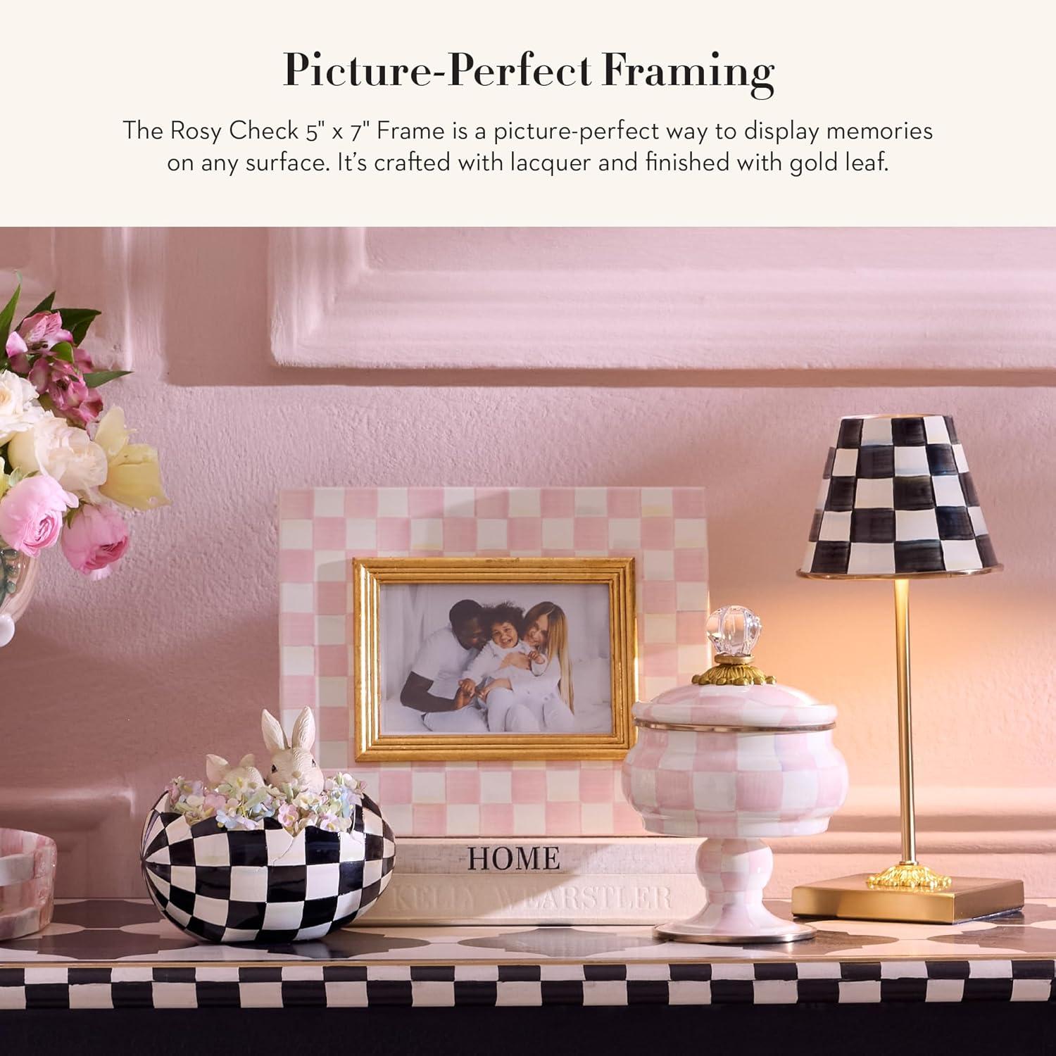 imageMACKENZIECHILDS Enamel Frame Cute Rectangular Family Picture Frame PinkandWhite Rosy Check 25quot x 3quotRosy Check