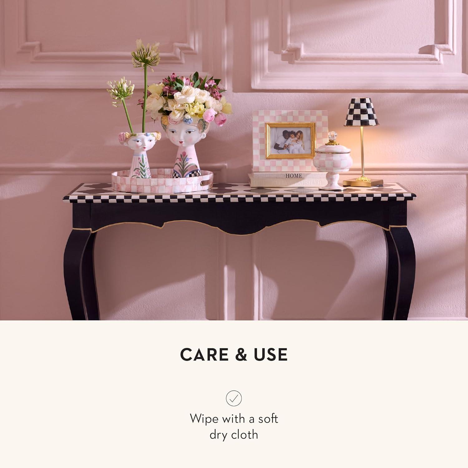 imageMACKENZIECHILDS Enamel Frame Cute Rectangular Family Picture Frame PinkandWhite Rosy Check 25quot x 3quotRosy Check