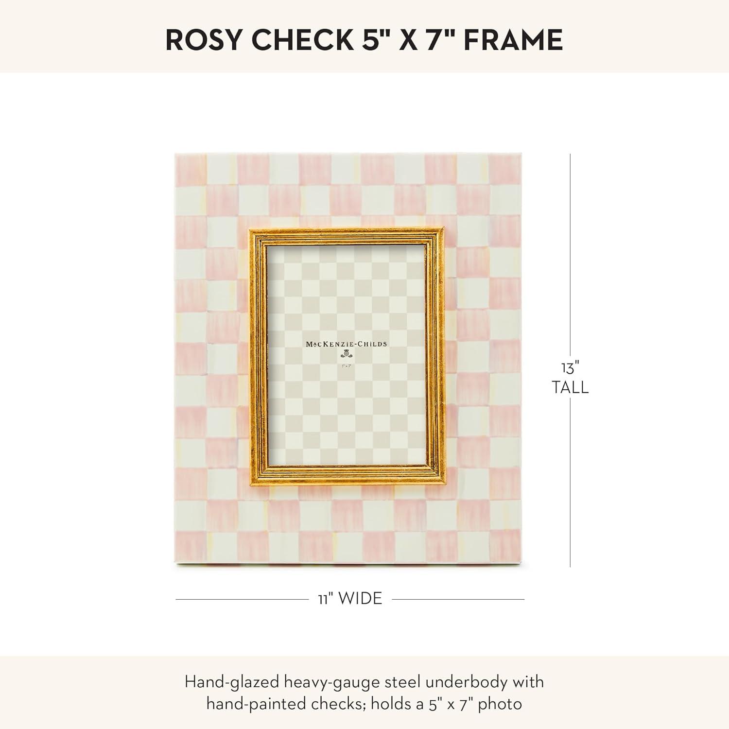 imageMACKENZIECHILDS Enamel Frame Cute Rectangular Family Picture Frame PinkandWhite Rosy Check 25quot x 3quotRosy Check