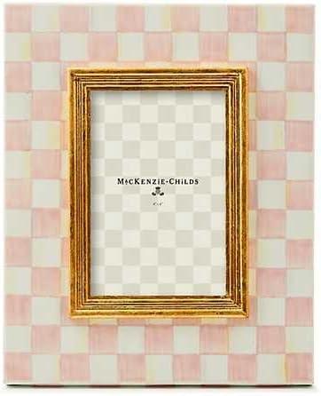 imageMACKENZIECHILDS Enamel Frame Cute Rectangular Family Picture Frame PinkandWhite Rosy Check 25quot x 3quotRosy Check