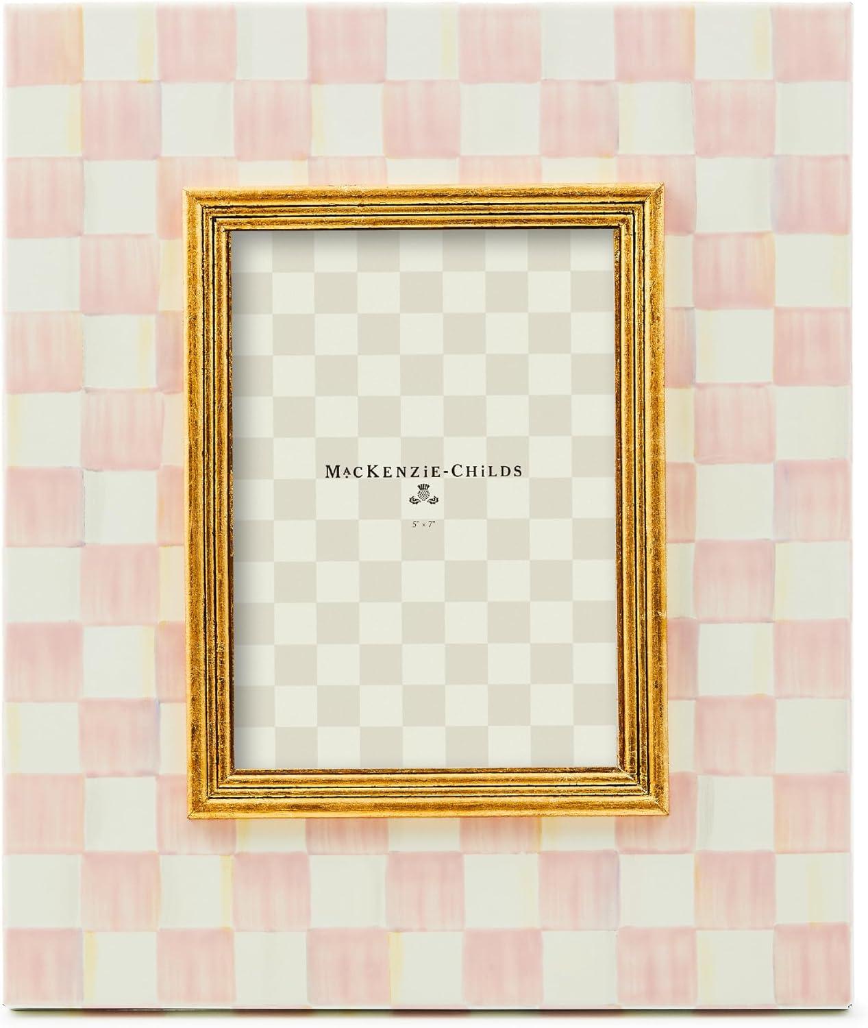 imageMACKENZIECHILDS Enamel Frame Cute Rectangular Family Picture Frame PinkandWhite Rosy Check 25quot x 3quotRosy Check