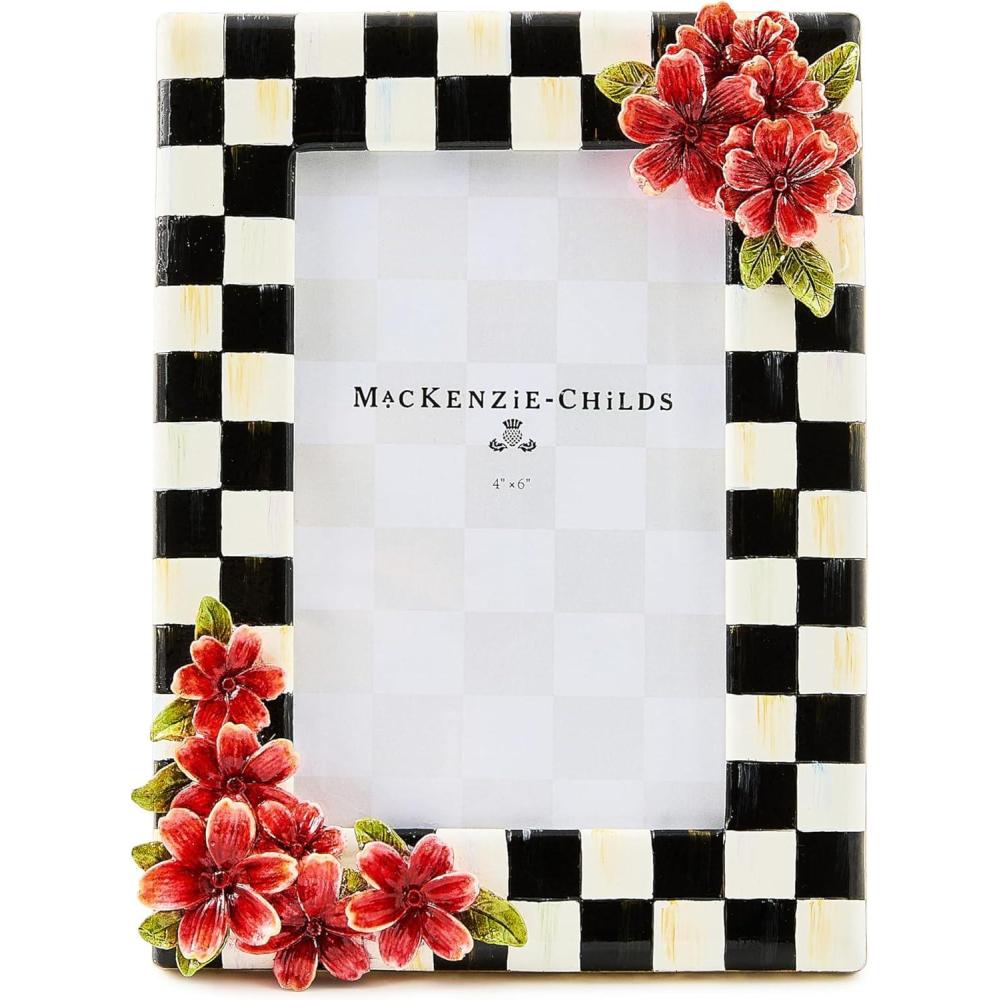 imageMACKENZIECHILDS Enamel Frame Cute Rectangular Family Picture Frame PinkandWhite Rosy Check 25quot x 3quotCourtly Check