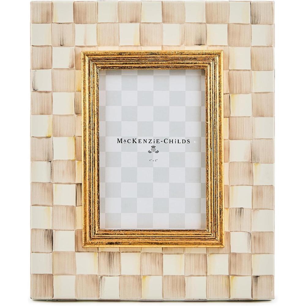 imageMACKENZIECHILDS Enamel Frame Cute Rectangular Family Picture Frame PinkandWhite Rosy Check 25quot x 3quotMocha Check