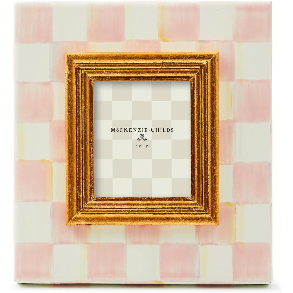imageMACKENZIECHILDS Enamel Frame Cute Rectangular Family Picture Frame PinkandWhite Rosy Check 25quot x 3quotRosy Check