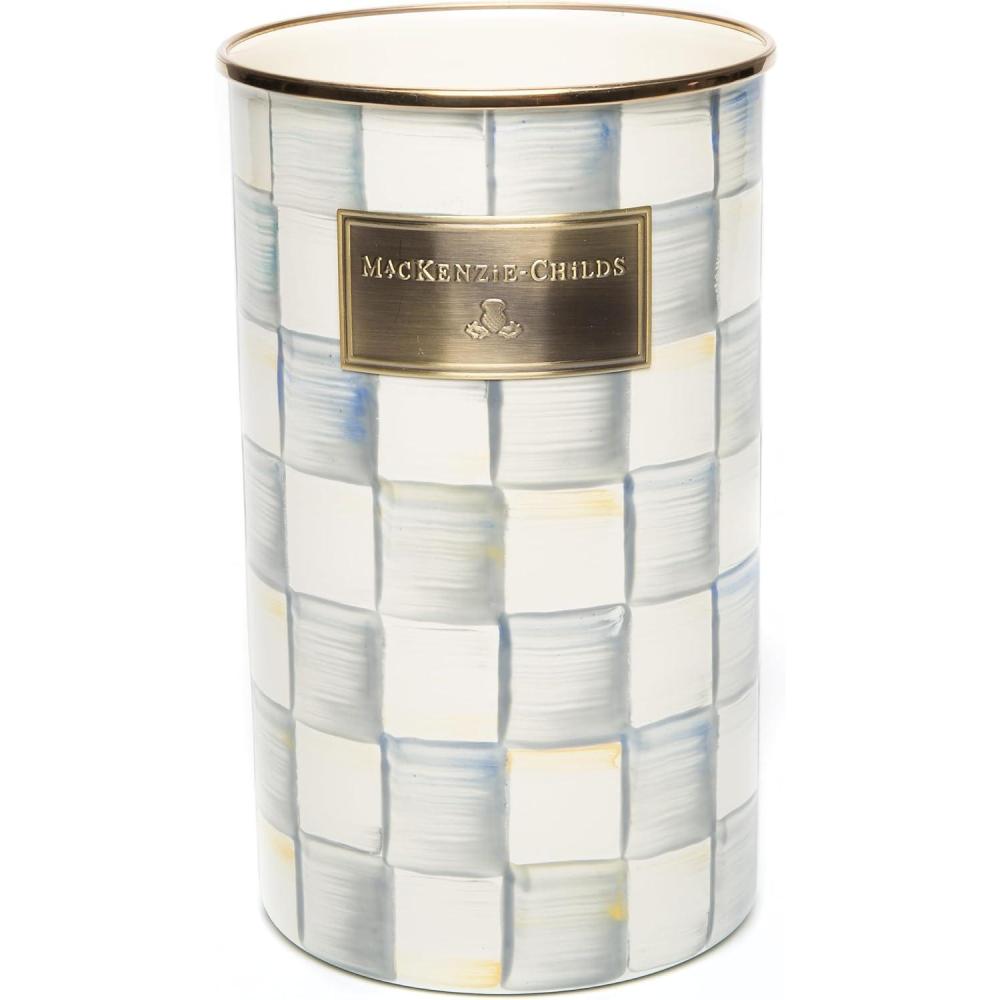 imageMACKENZIECHILDS Enamel Utensil Holder Kitchen Utensil Holder for Countertop Storage Caddy GrayandWhite Sterling CheckSterling Check