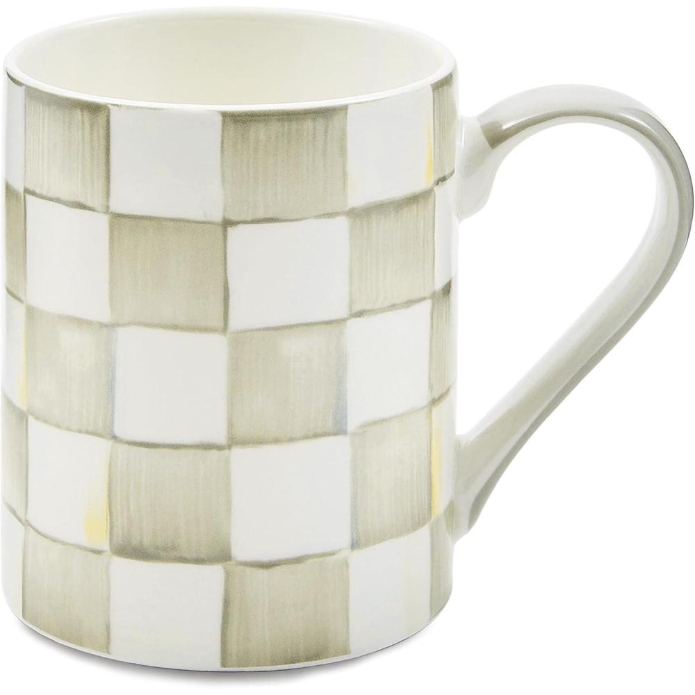 imageMACKENZIECHILDS Porcelain Mug Tea and Coffee Mug GrayandWhite Sterling CheckSterling Check
