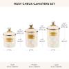 MACKENZIE-CHILDS Enamel Canister Set, Small (38 oz.), Medium (48 oz.), and Large (64 oz.) Kitchen Containers, Pink-and-White Rosy Check(Rosy Check)