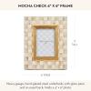 MACKENZIE-CHILDS Enamel Frame, Cute Rectangular Family Picture Frame, Pink-and-White Rosy Check, 2.5″ x 3″(Mocha Check)