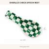 MACKENZIE-CHILDS Enamel Spoon Rest, Kitchen Spoon Holder and Utensil Rest for Stovetop, Grey-and-White Sterling Check(Emerald Check)
