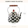 MACKENZIE-CHILDS Enamel Tea Kettle, Stylish Tea Kettle for Stovetop, Brown-and-White Mocha Check, 3 Quarts(Courtly Check)