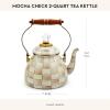 MACKENZIE-CHILDS Enamel Tea Kettle, Stylish Tea Kettle for Stovetop, Brown-and-White Mocha Check, 3 Quarts(Mocha Check)