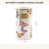 MACKENZIE-CHILDS Enamel Utensil Holder, Kitchen Utensil Holder for Countertop, Storage Caddy, Gray-and-White Sterling Check(Butterfly Garden)