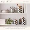 MACKENZIE-CHILDS Enamel Utensil Holder, Kitchen Utensil Holder for Countertop, Storage Caddy, Gray-and-White Sterling Check(Courtly Check)