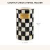 MACKENZIE-CHILDS Enamel Utensil Holder, Kitchen Utensil Holder for Countertop, Storage Caddy, Gray-and-White Sterling Check(Courtly Check)