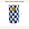 MACKENZIE-CHILDS Enamel Utensil Holder, Kitchen Utensil Holder for Countertop, Storage Caddy, Gray-and-White Sterling Check(Royal Check)